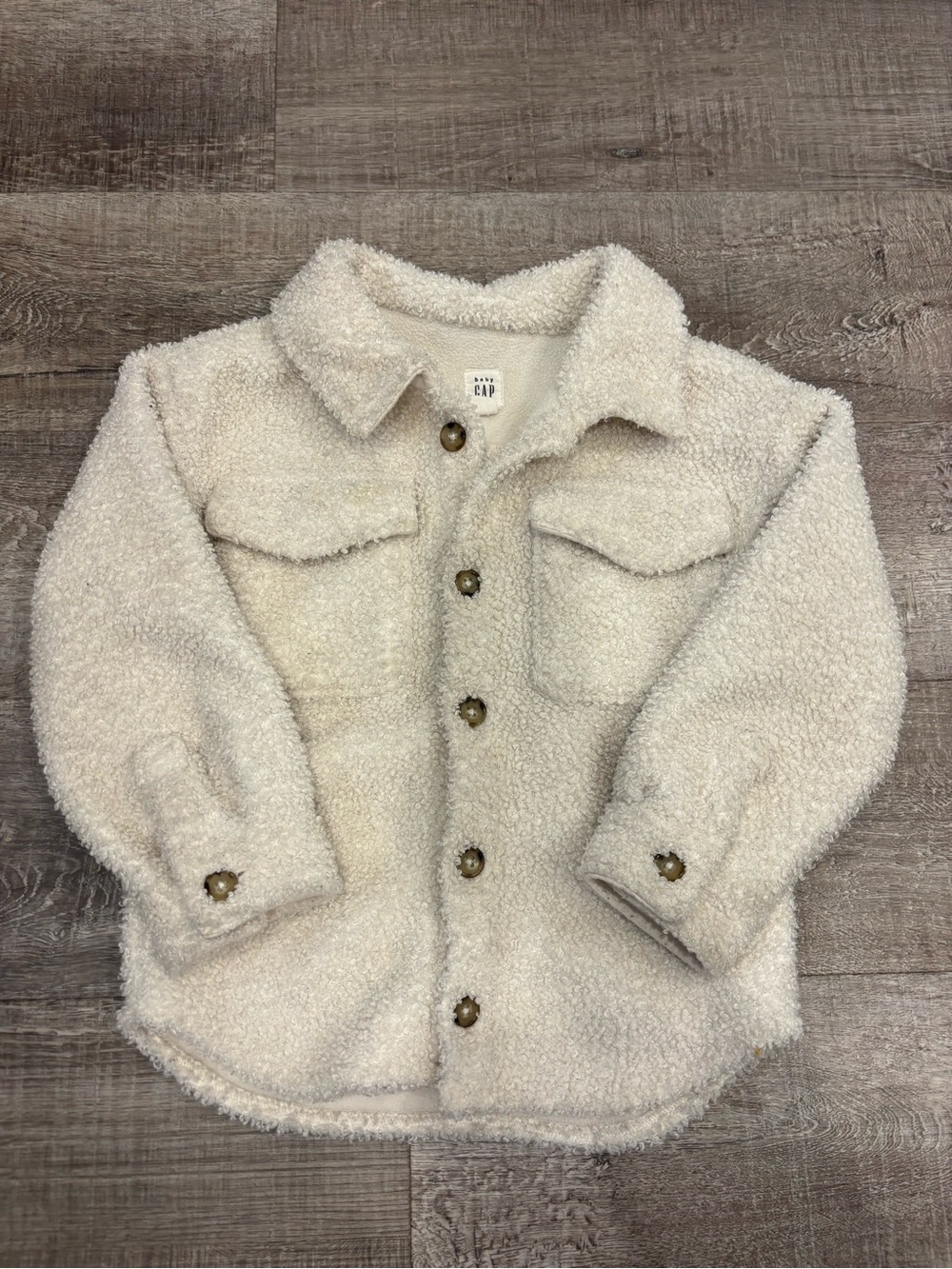GAP Girls Cream Sherpa Button-Front Shacket